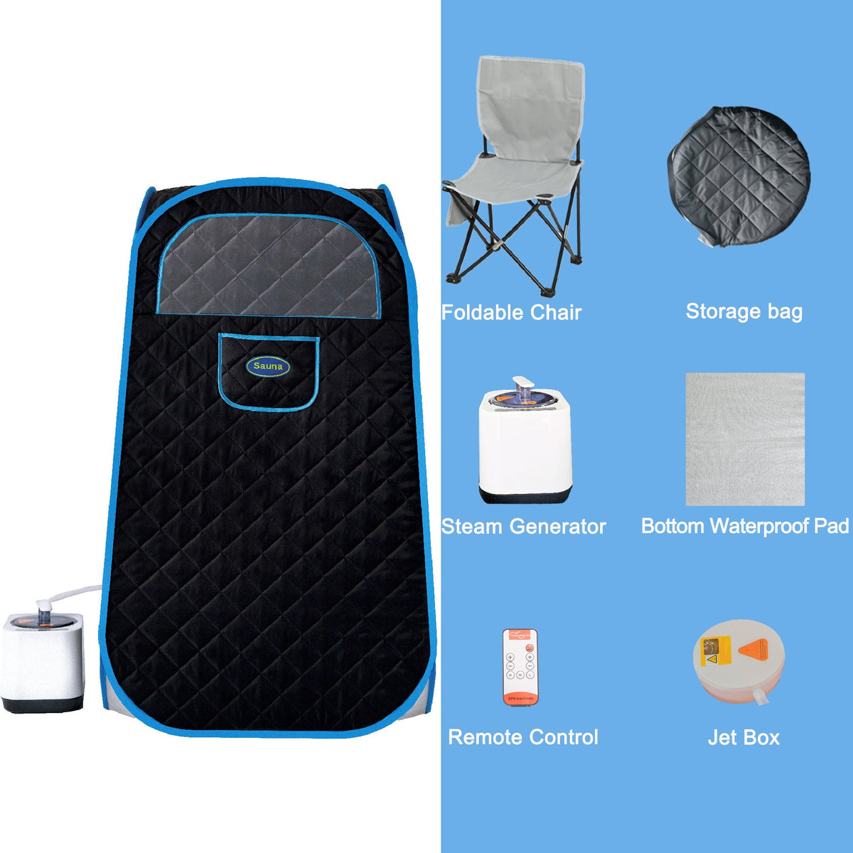 Portable Folding Steam Sauna with 1000W 2.2L Steamer, Remote & Chair - Black
