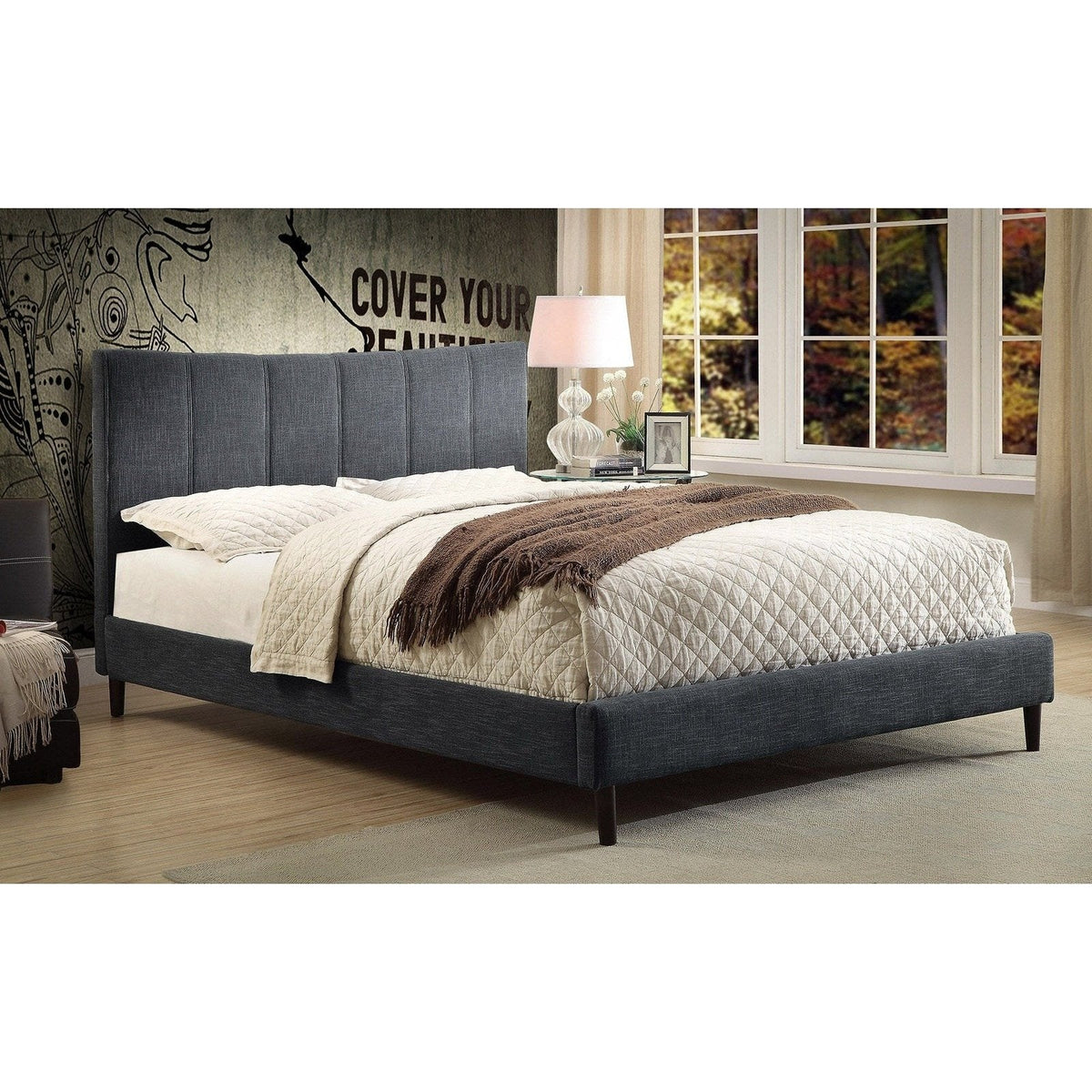 Worldwide Home Furnishings Rimo-78" Bed-Grey 78" King Platform Bed 101-268K-GY