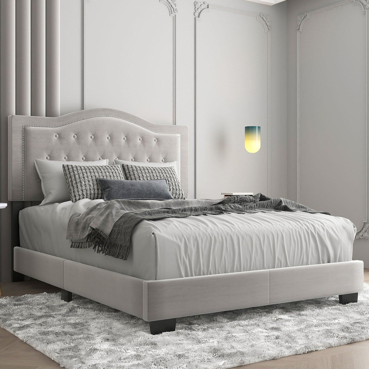 Worldwide Home Furnishings Pixie-54'' Bed-Light Grey 54" Double Bed 101-296D-LGY
