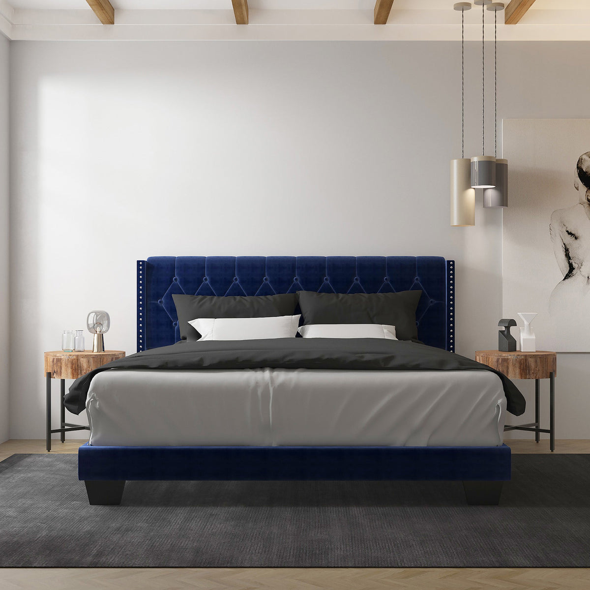 Worldwide Home Furnishings Gunner-78'' Bed-Blue 78" King Bed 101-299K-NAV