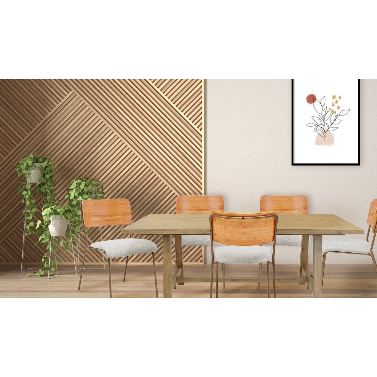 New Pacific Direct Leshia KD Fabric Bamboo Dining Side Chair, (Set of 2) 1160028-406N
