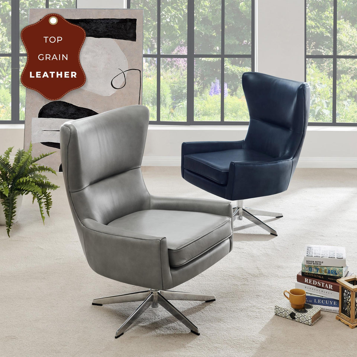 New Pacific Direct Arya Top Grain Leather Swivel Chair 1900154-428