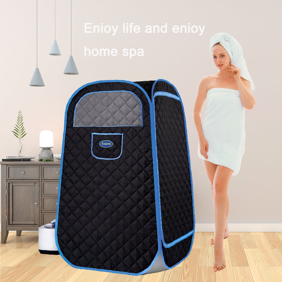 Portable Folding Steam Sauna with 1000W 2.2L Steamer, Remote & Chair - Black