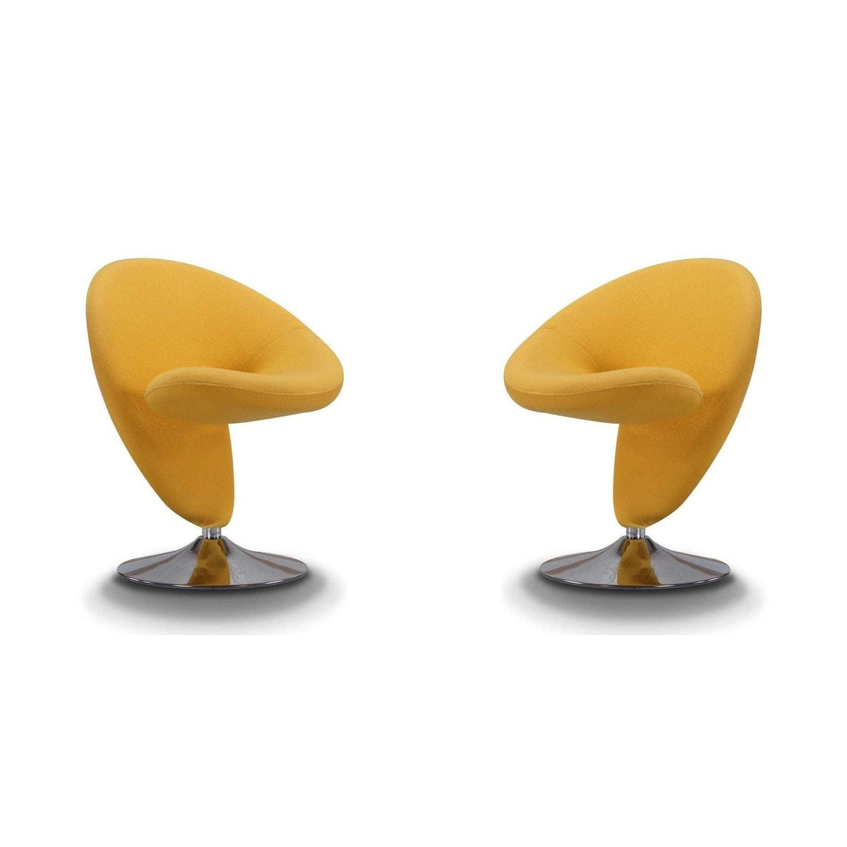 Manhattan Comfort Curl Yellow and Polished Chrome Wool Blend Swivel Accent Chair (Set of 2)