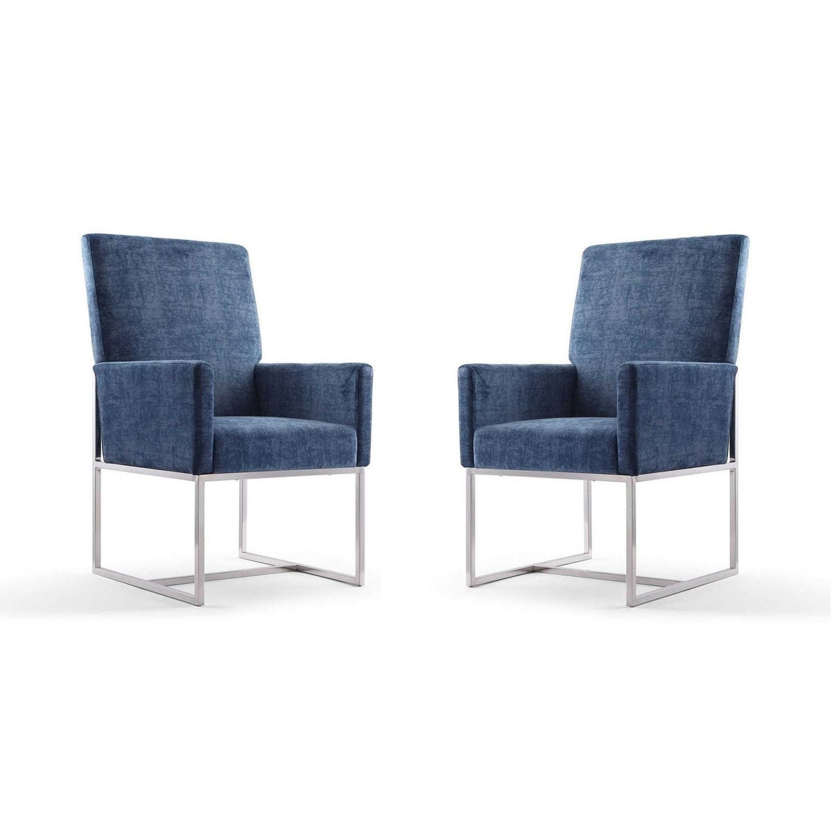 Manhattan Comfort Element Blue Velvet Dining Armchair (Set of 2)