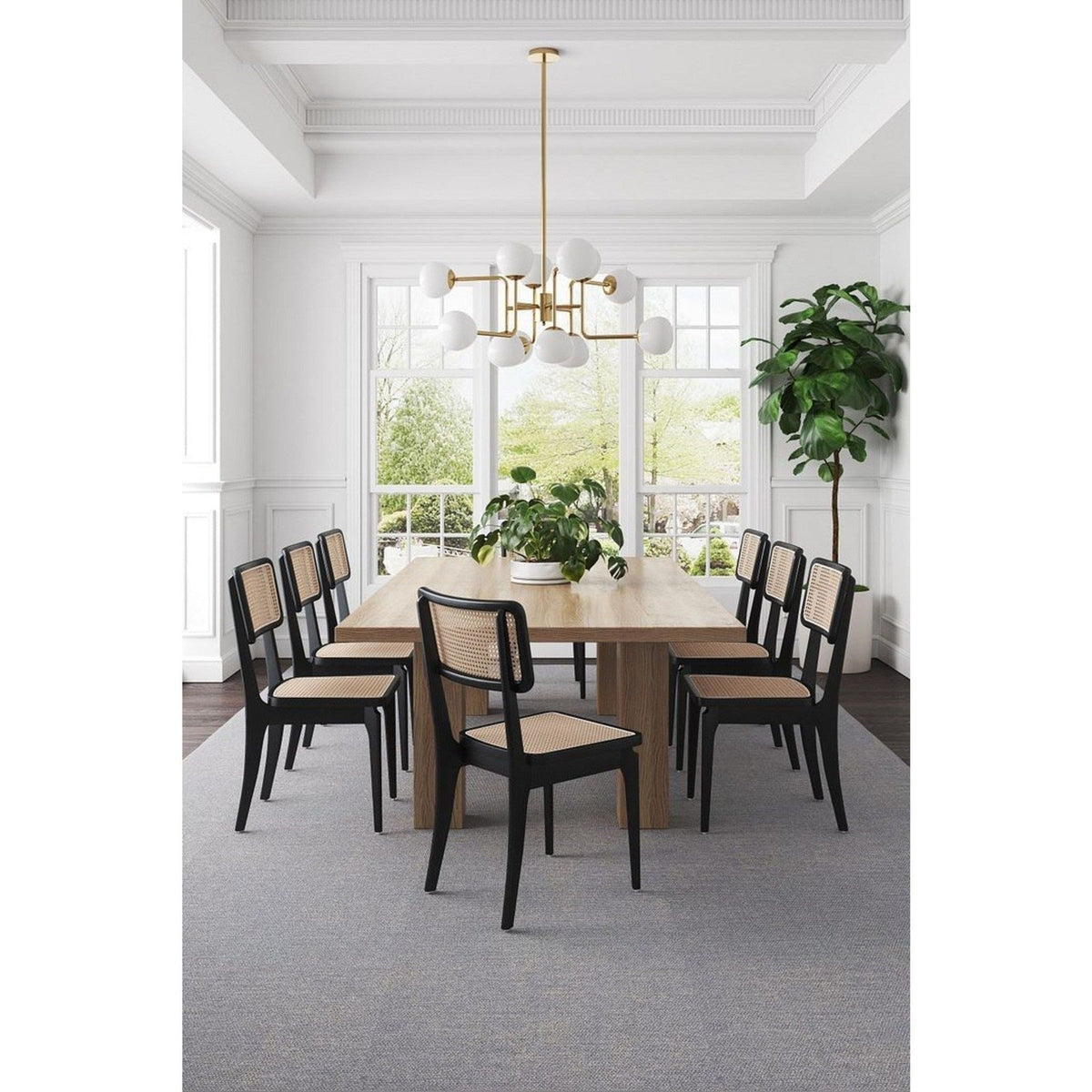 Manhattan Comfort Giverny Dining Chair in Black and Natural Cane - Set of 4