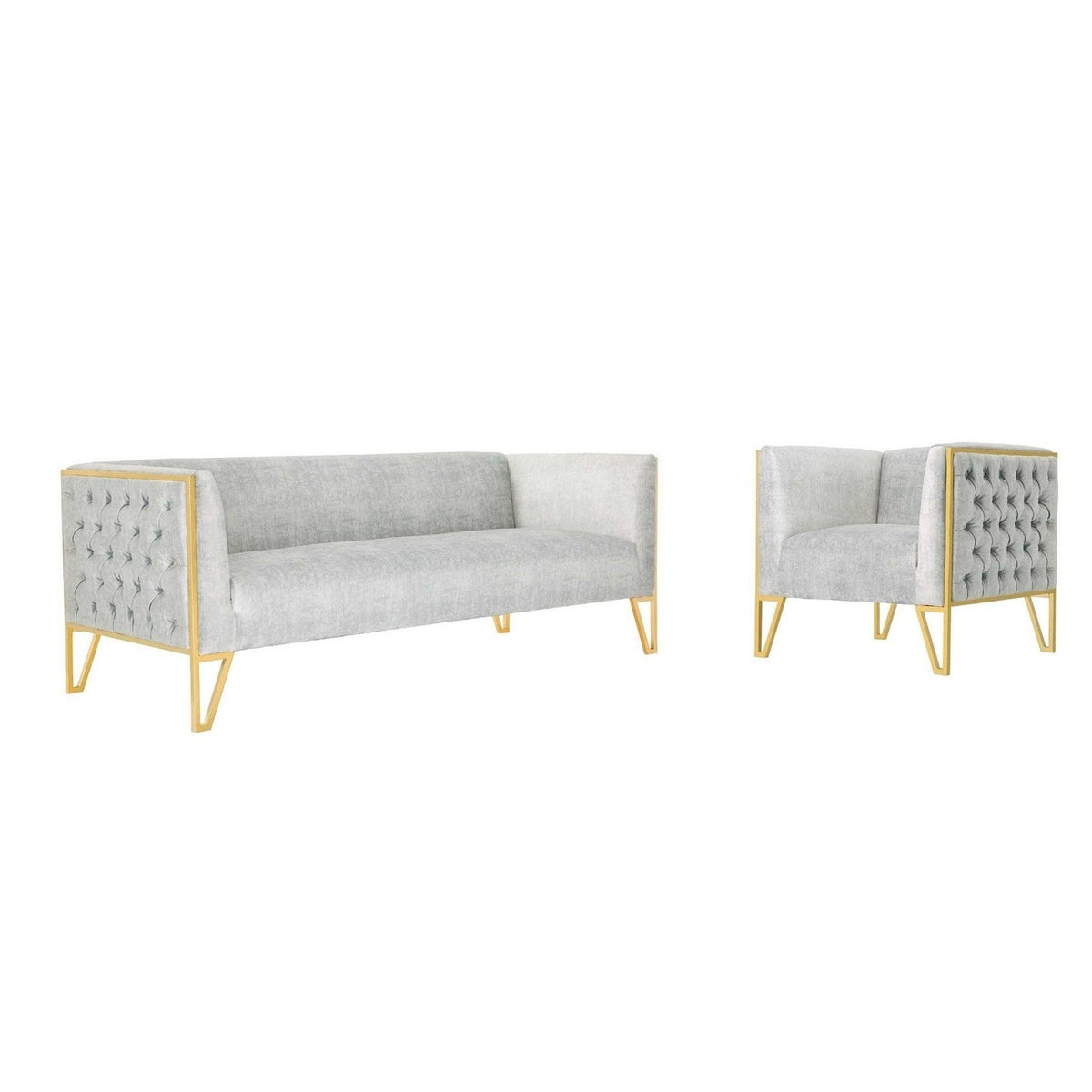 Manhattan Comfort Vector 2-Piece Grey and Gold Sofa and Armchair Set