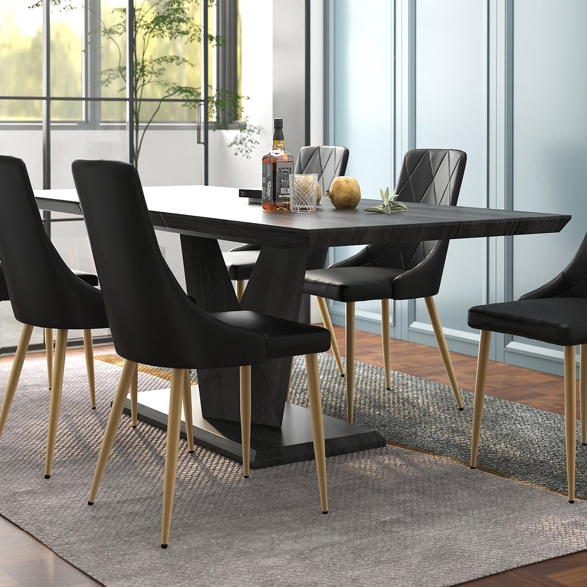 Worldwide Home Furnishings Eclipse-Dining Table-Black Dining Table W/Extension 201-860BLK