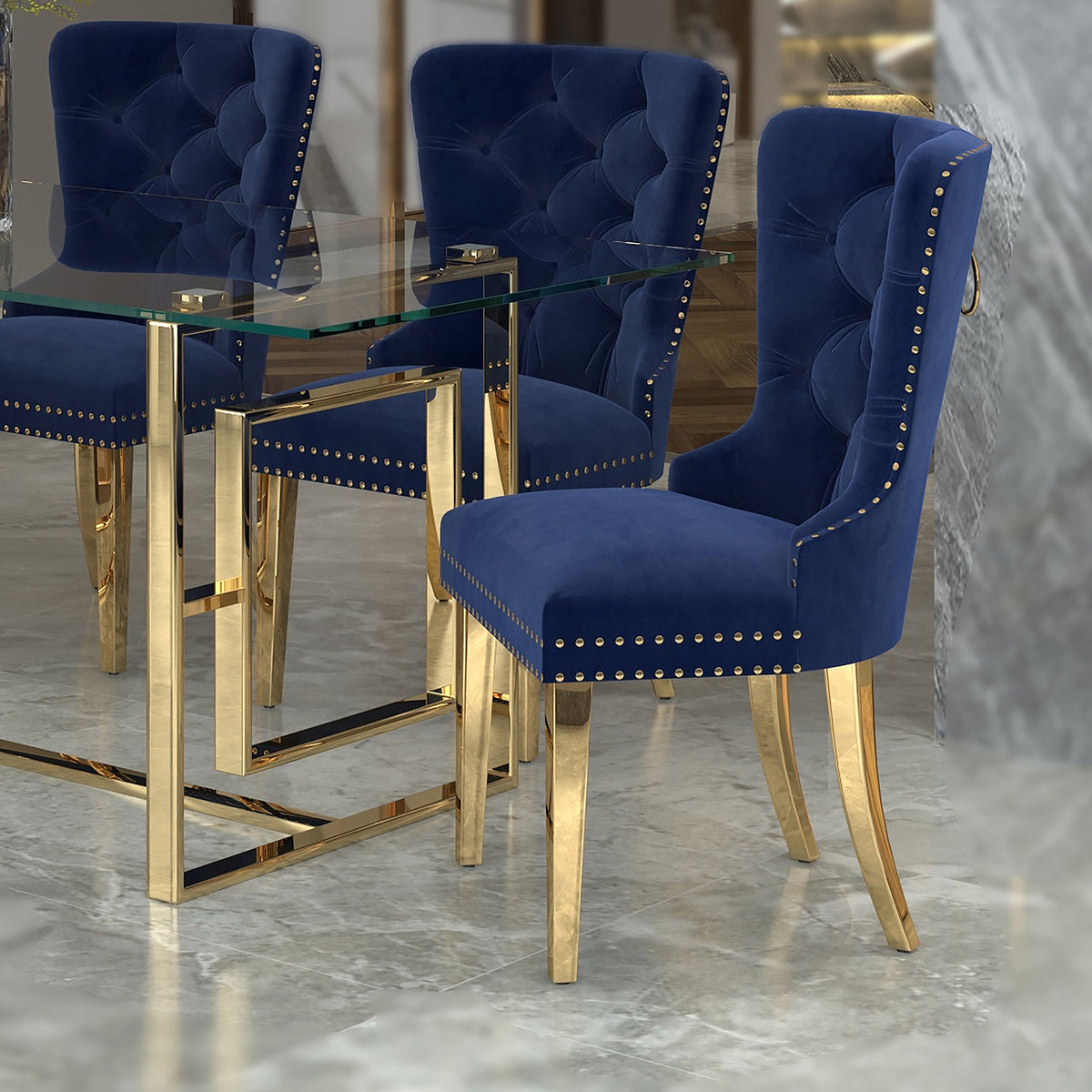 Worldwide Home Furnishings Mizal-Side Chair-Navy Side Chair, Set Of 2 202-629NAV