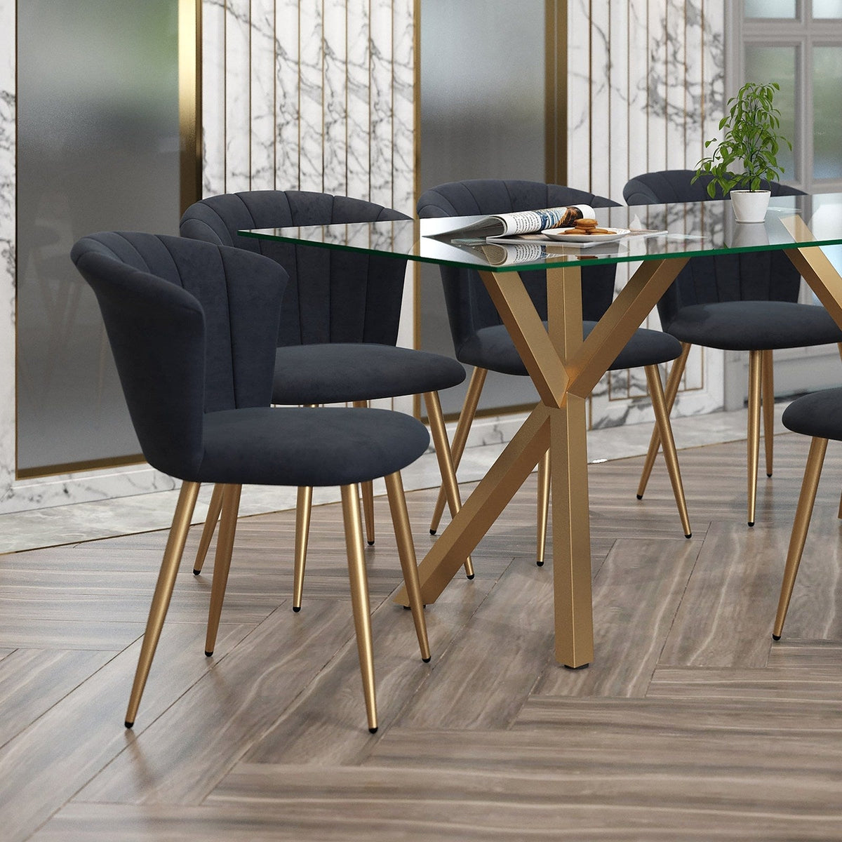 Worldwide Home Furnishings Orchid-Side Chair-Black/Aged Gold Leg Side Chair, Set Of 2 202-651BK_GL