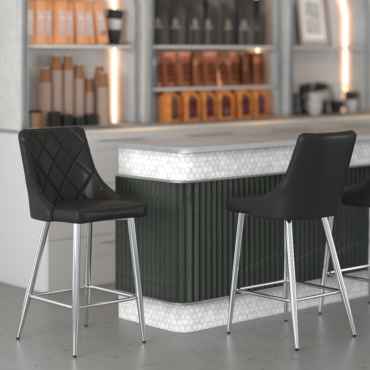Worldwide Home Furnishings Devo-26'' Counter Stool-Black 26" Counter Stool, Set Of 2 203-087BK