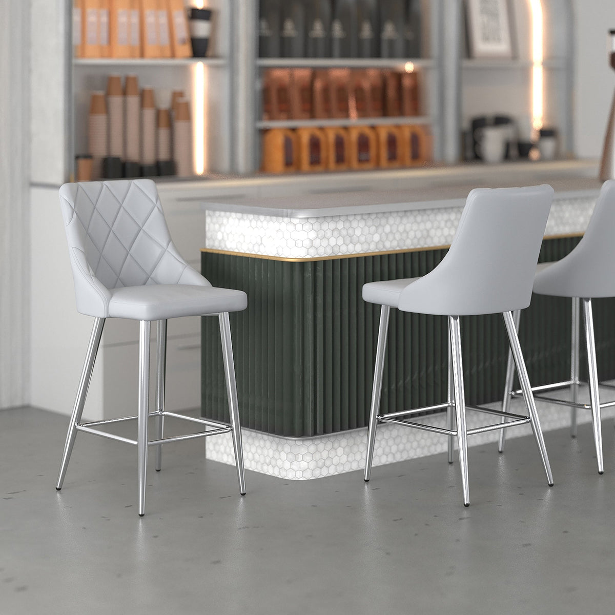 Worldwide Home Furnishings Devo-26'' Counter Stool-Light Grey 26" Counter Stool, Set Of 2 203-087LG
