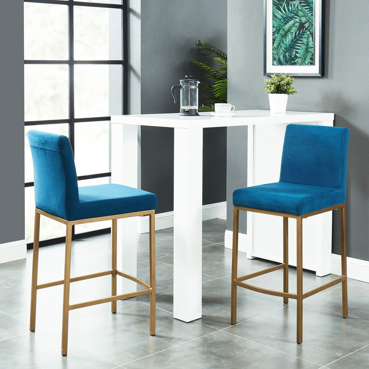 Worldwide Home Furnishings Diego-26" Counter Stool-Blue/Aged Gold 26" Counter Stool, Set Of 2 203-101BLU/GL