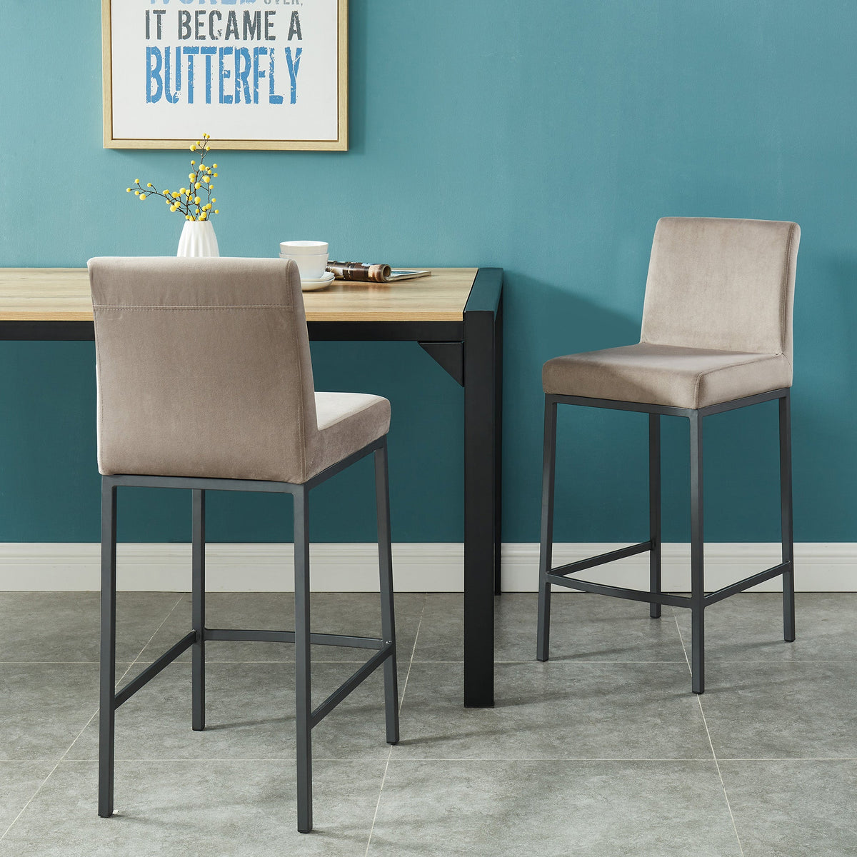 Worldwide Home Furnishings Diego-26" Counter Stool-Grey/Grey 26" Counter Stool, Set Of 2 203-101GY/GY