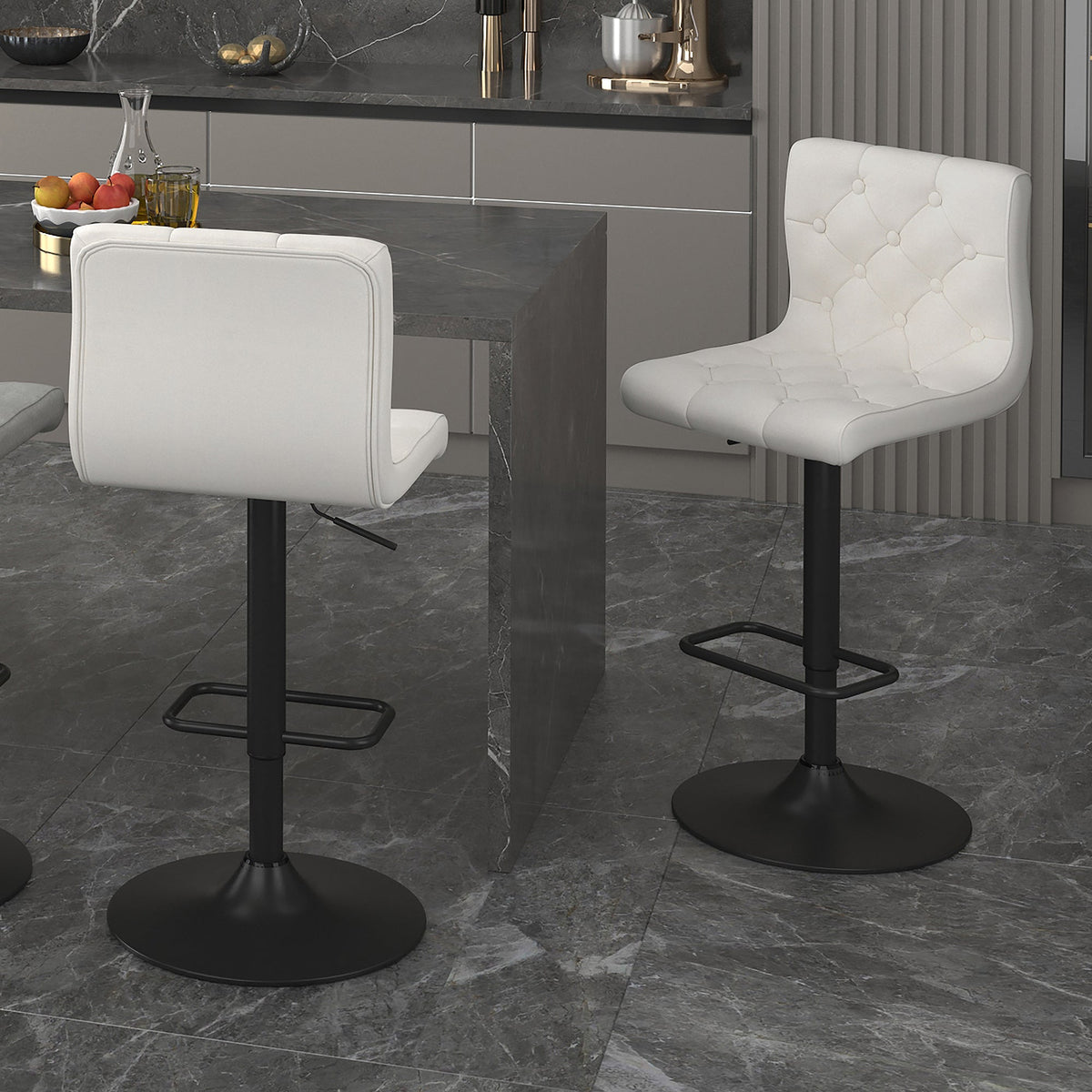 Worldwide Home Furnishings Dex Ii-Air Lift Stool Fabric-Beige Adjustable Air-Lift Stool, Set Of 2 203-153BG