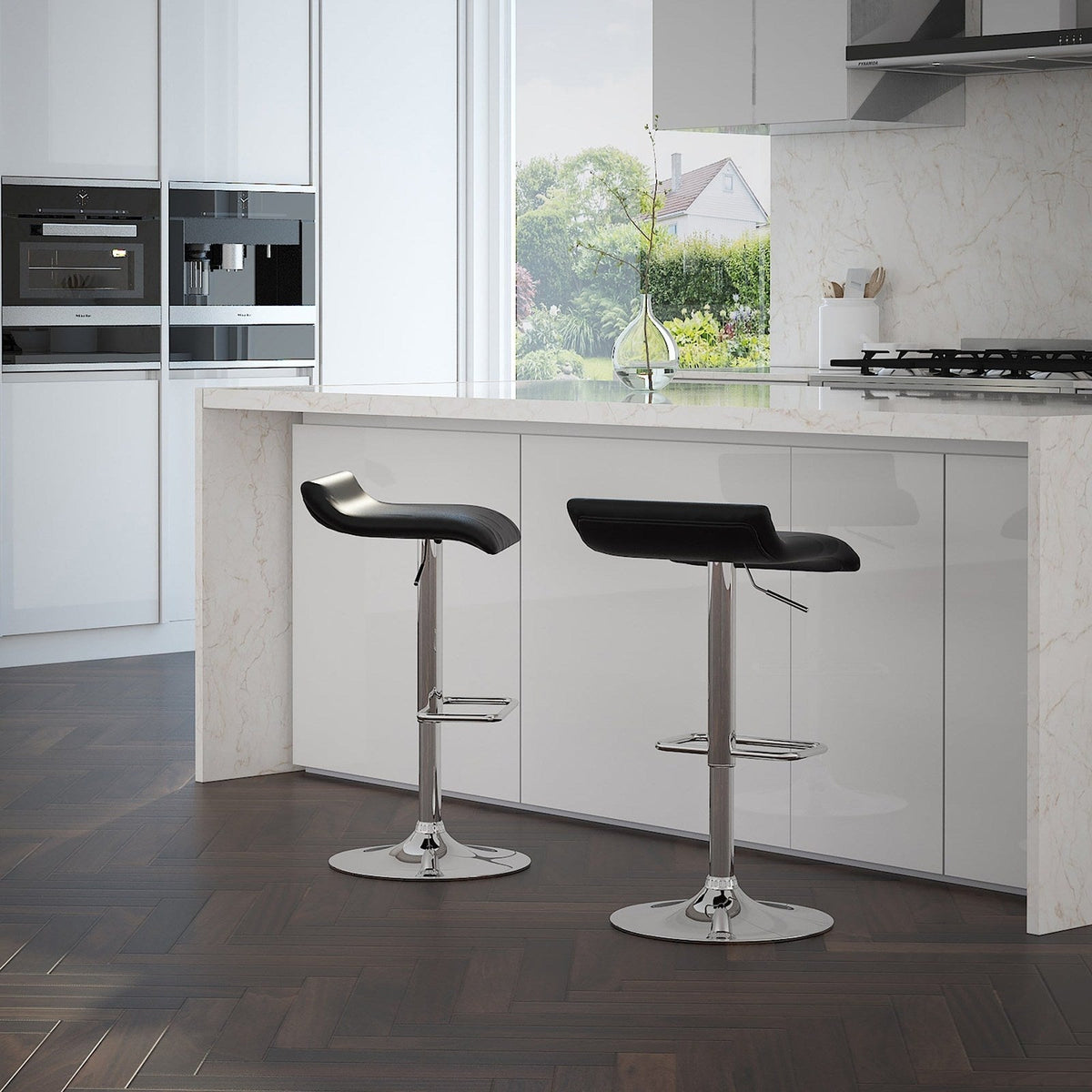 Worldwide Home Furnishings Fabia Ii-Air Lift Stool-Black Pu Air-Lift Stool, Faux Leather, Set Of 2 203-181BK