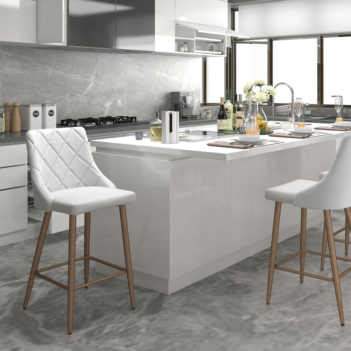 Worldwide Home Furnishings Antoine-26'' Counter Stool-White 26" Counter Stool, Set Of 2 203-573WT
