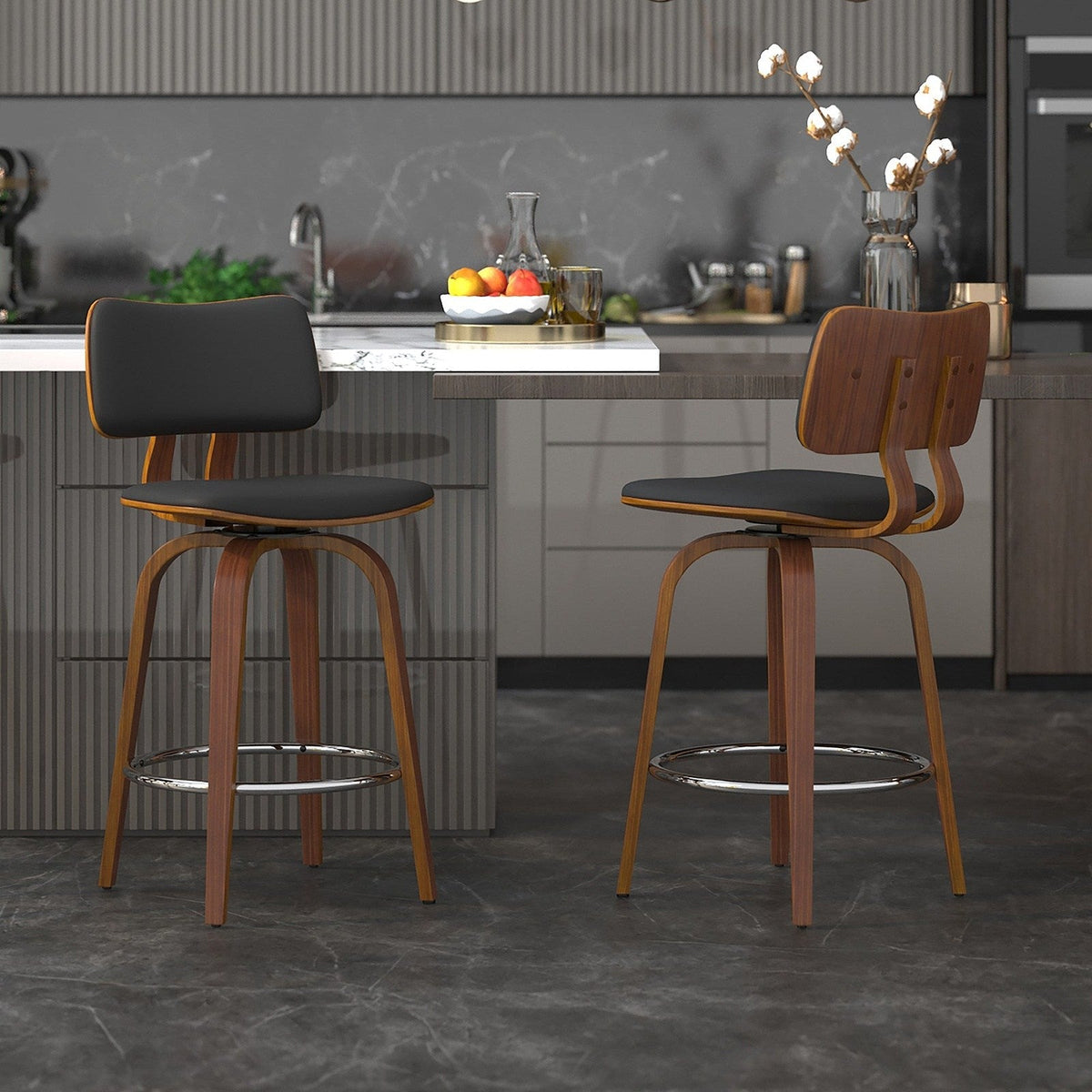 Worldwide Home Furnishings Zuni-26' Counter Stool Pu-Black 26" Counter Stool W/Swivel, Faux Leather 203-581PUBK