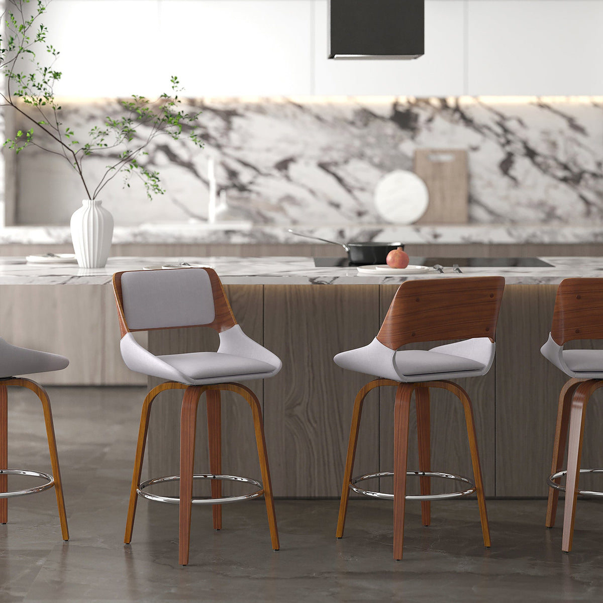 Worldwide Home Furnishings Hudson-26' Counter Stool-Grey Fabric 26" Counter Stool W/Swivel, Fabric 203-582GY