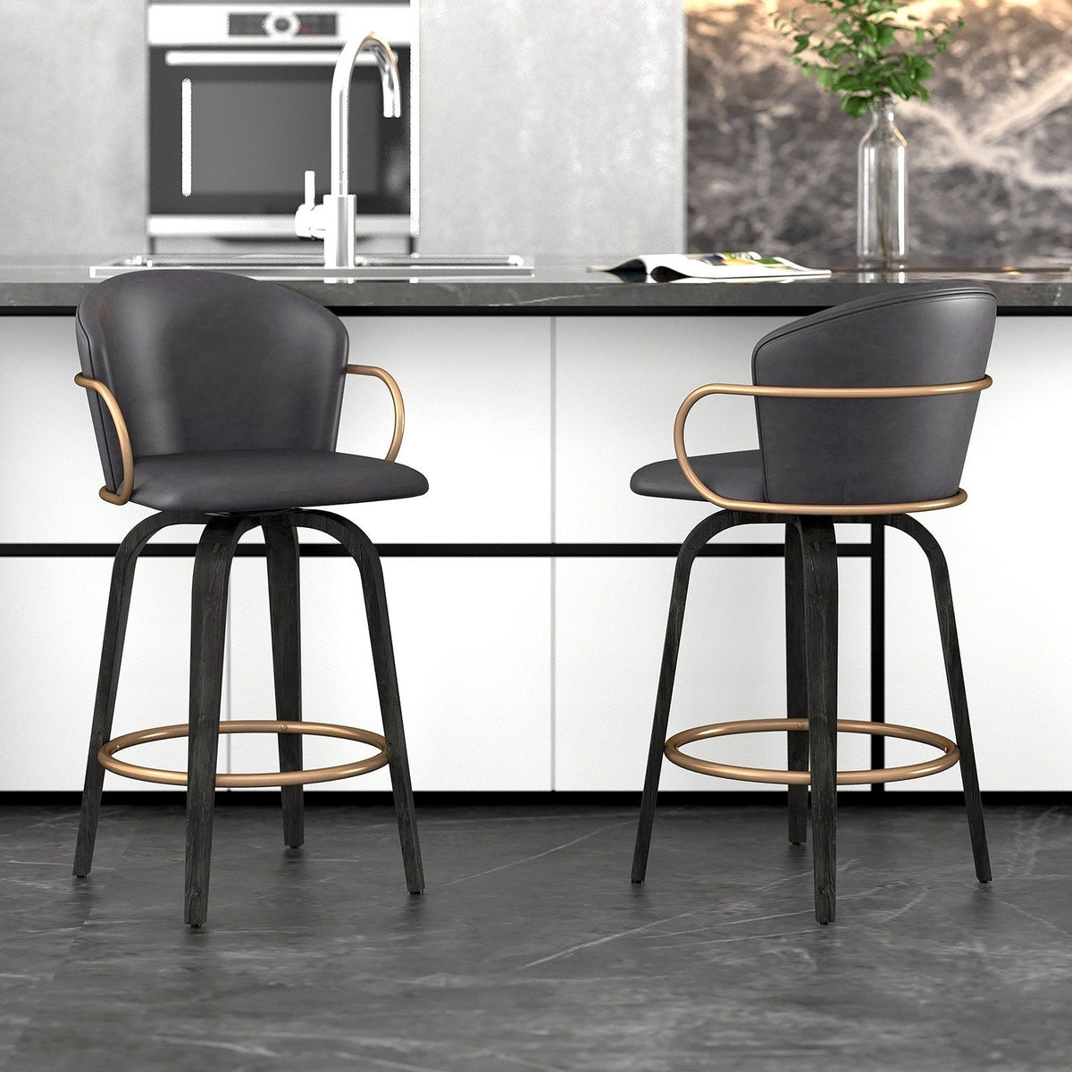 Worldwide Home Furnishings Lawson-26'' Counter Stool-Charcoal 26" Counter Stool W/Swivel, Set Of 2 203-634CH