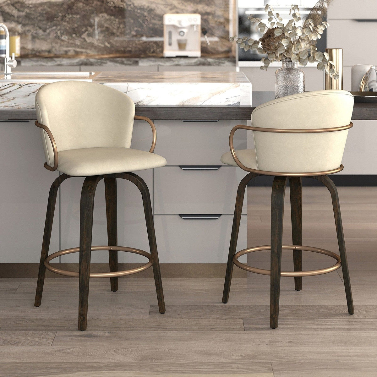 Worldwide Home Furnishings Lawson-26'' Counter Stool-Ivory 26" Counter Stool W/Swivel, Set Of 2 203-634IV