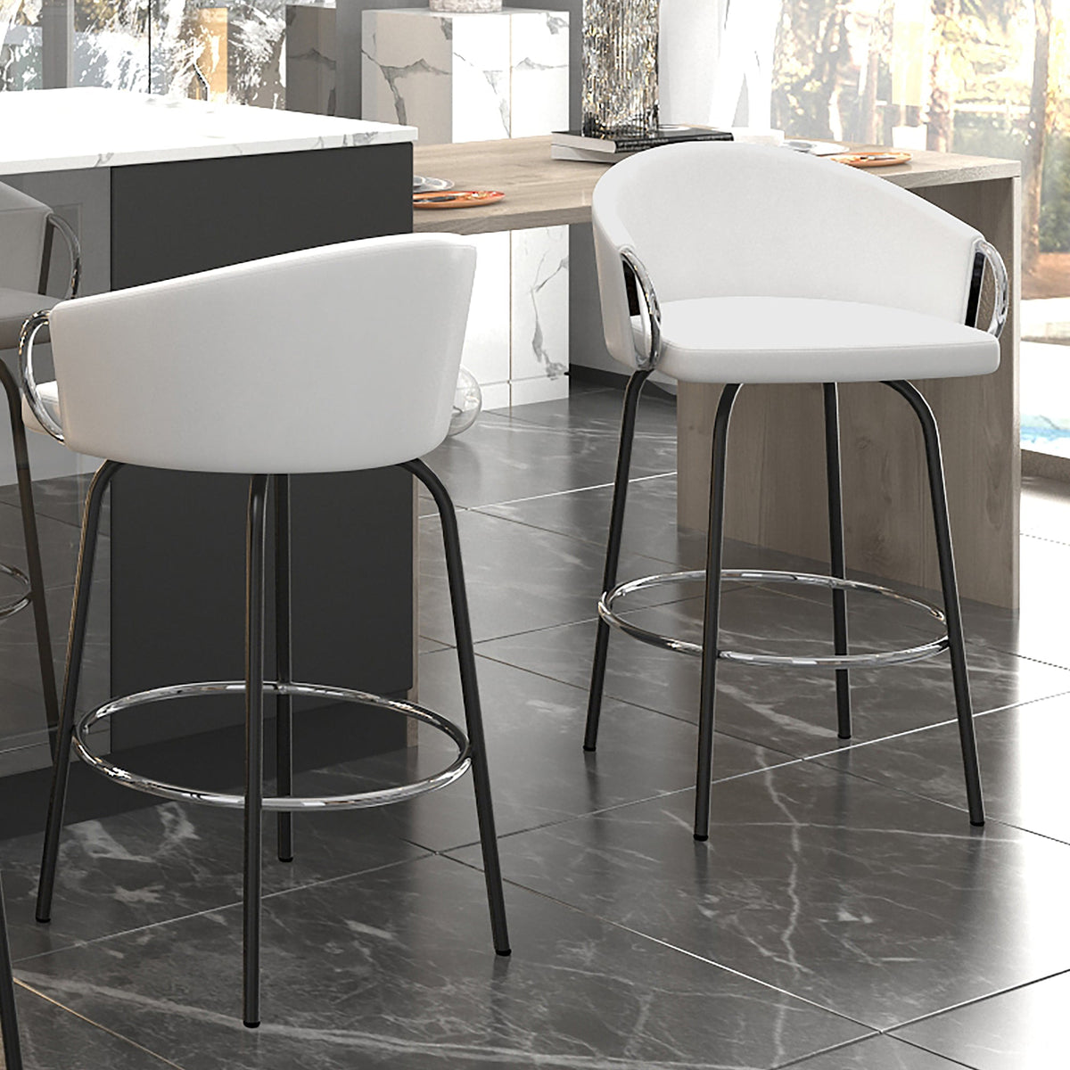 Worldwide Home Furnishings Orion-26'' Counter Stool-White 26" Counter Stool W/Swivel, Set Of 2 203-648WT