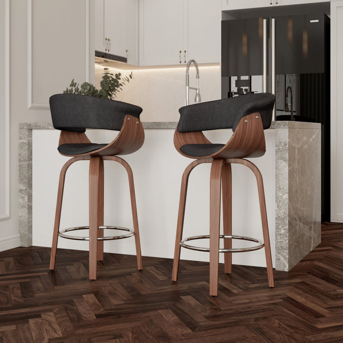 Worldwide Home Furnishings Holt-26" Counter Stool-Fabric Charcoal 26" Counter Stool W/Swivel 203-981CH
