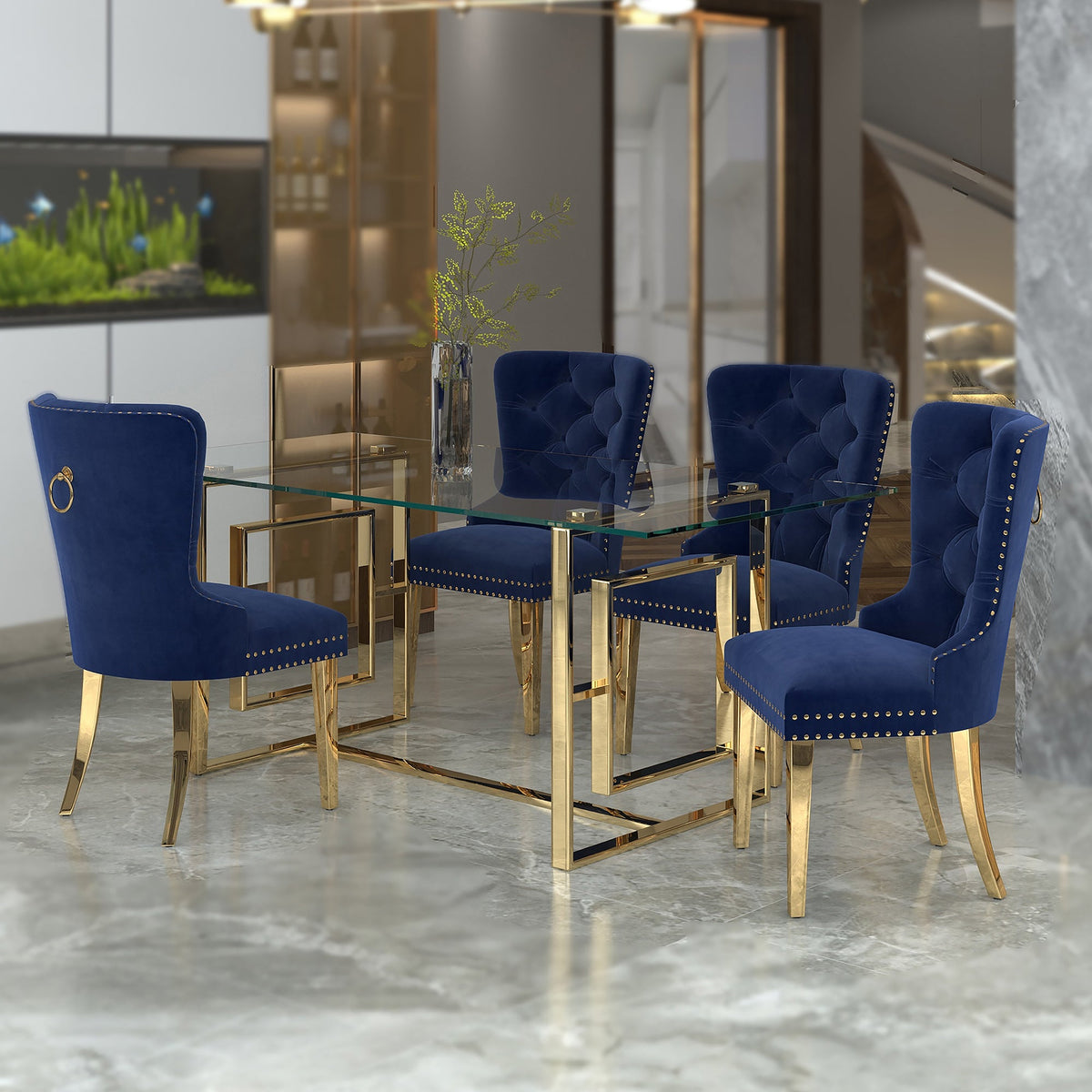 Worldwide Home Furnishings Eros Gl_Mizal Nav-5pc Dining Set 5pc Dining Set 207-482GL_629NAV