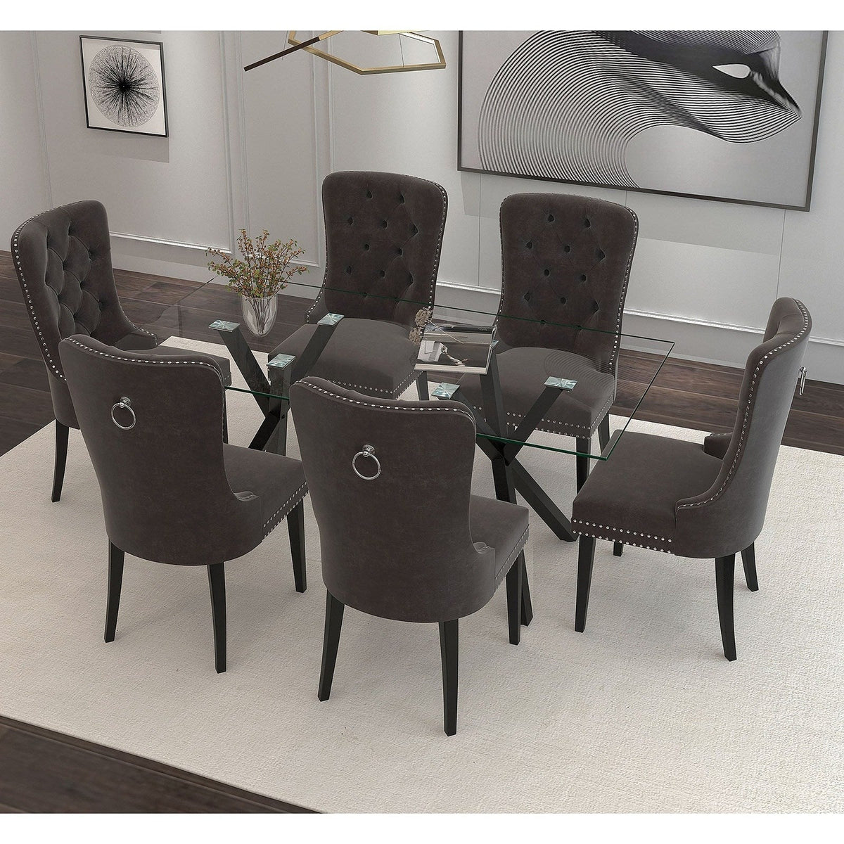Worldwide Home Furnishings Stark Bk_Rizzo Gy-7pc Dining Set 7pc Dining Set 207-535BK_080GY
