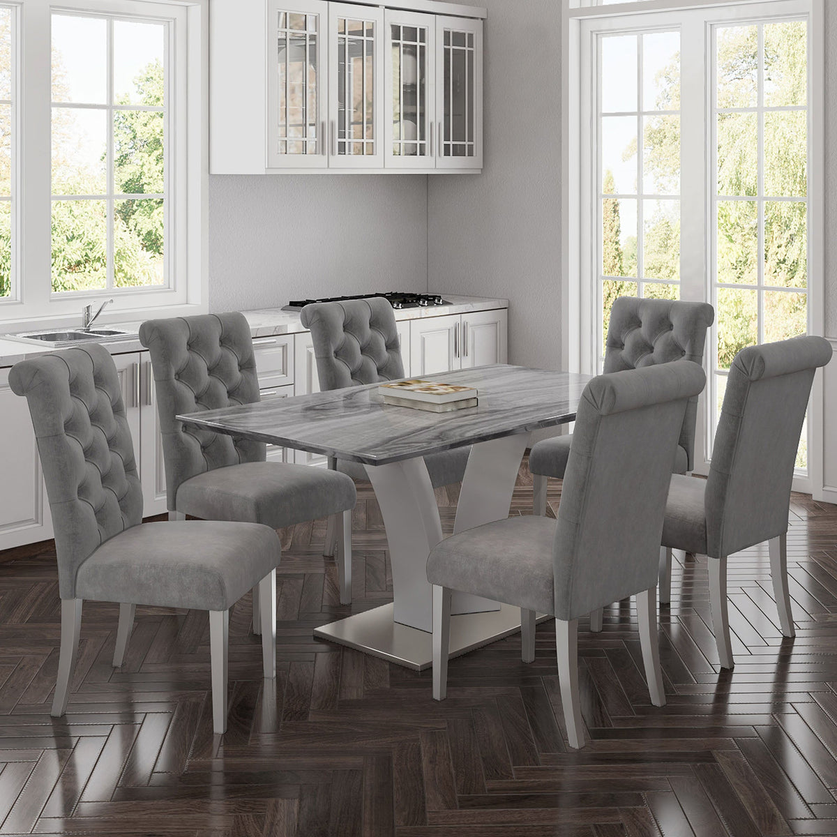 Worldwide Home Furnishings Napoli_Chloe Gy-7pc Dining Set 7pc Dining Set 207-545GY/552GY