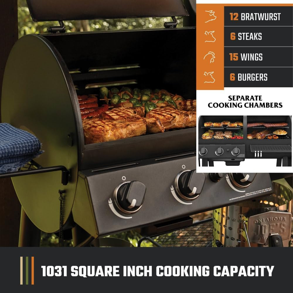 Oklahoma Joe's Canyon Combo Dual Fuel Smoker & Grill - 3-Burner Propane Gas & Charcoal with 1031 sq. in. Cooking Area - 24203004