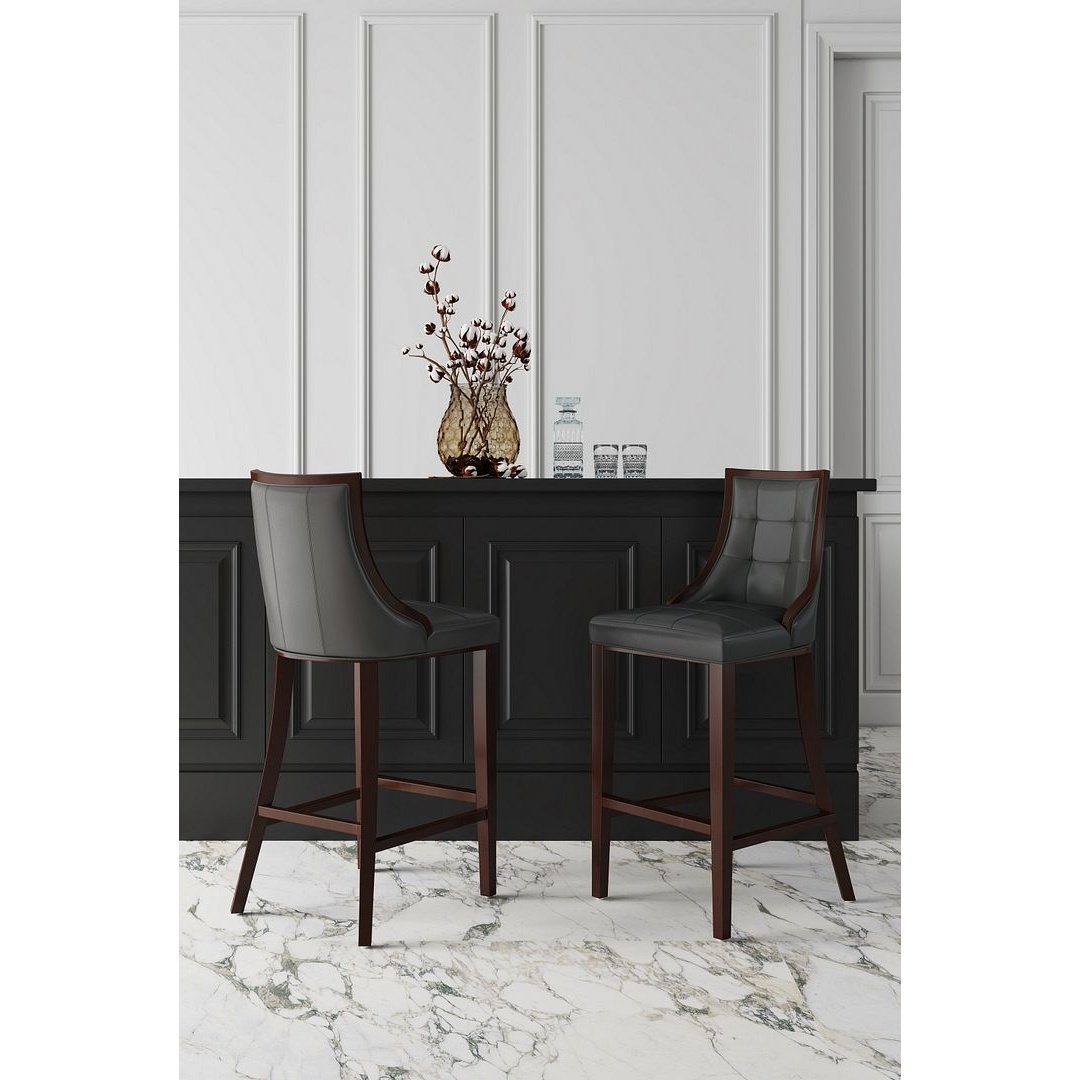 Manhattan Comfort Fifth Avenue Faux Leather Barstool in Pebble Grey (Set of 3)