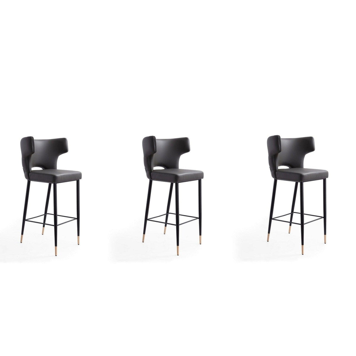 Manhattan Comfort Holguin 41.34 in. Cream, Black and Gold Wood Barstool (Set of 3)