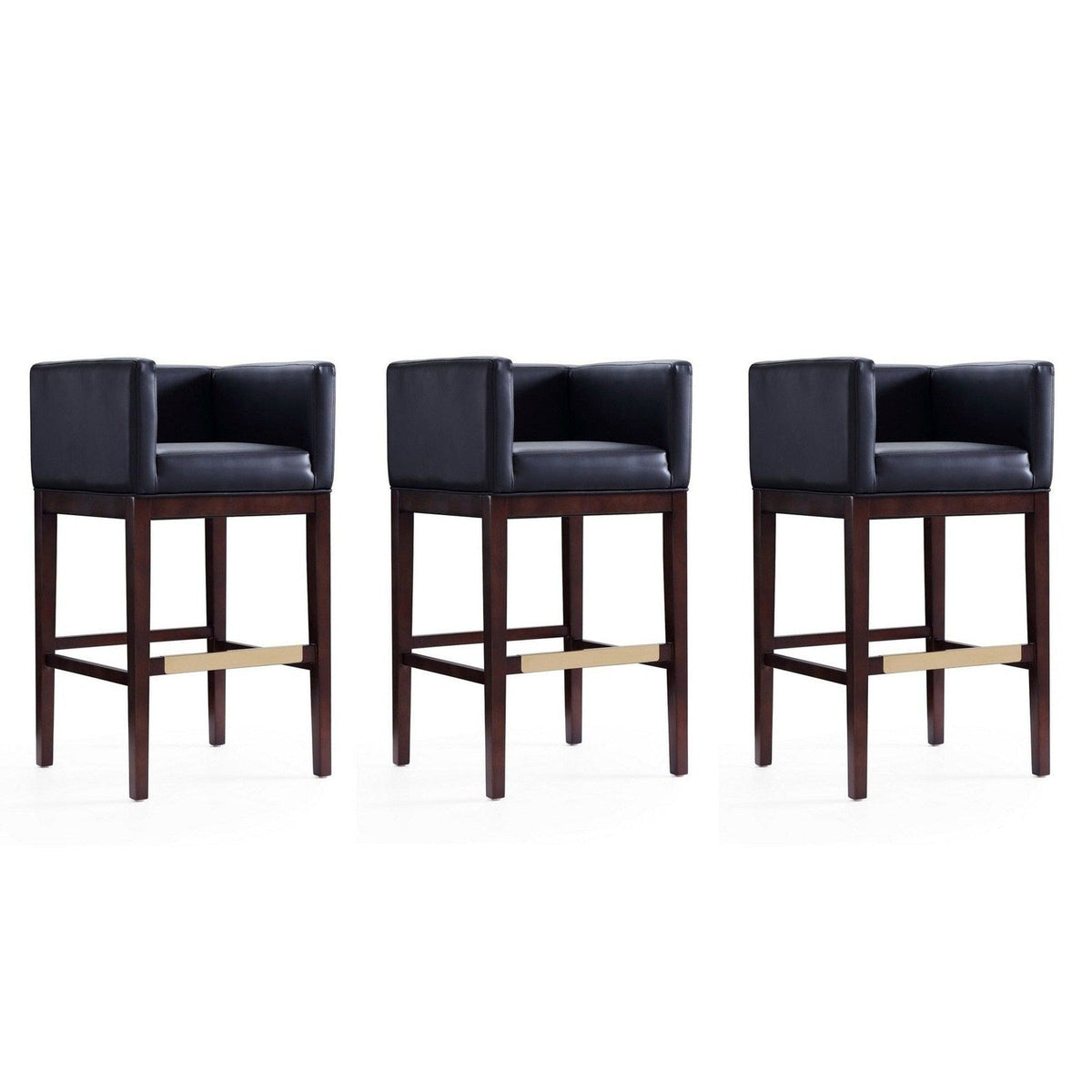 Manhattan Comfort Kingsley 38 in. Black and Dark Walnut Beech Wood Barstool (Set of 3)