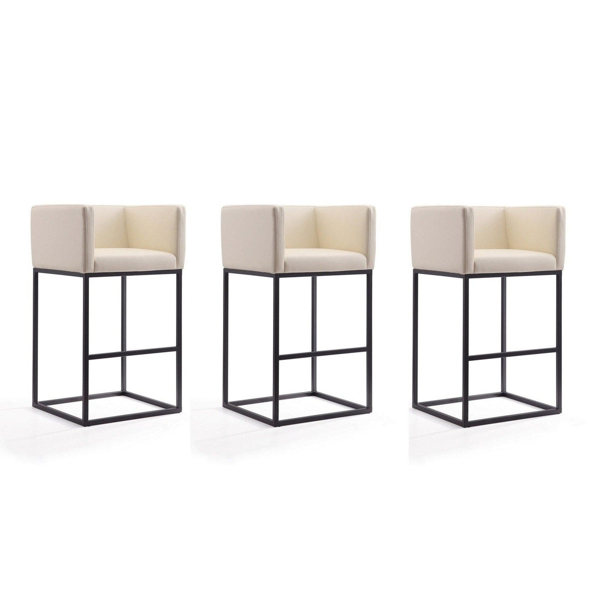 Manhattan Comfort Embassy 38 in. Cream and Black Metal Barstool (Set of 3)