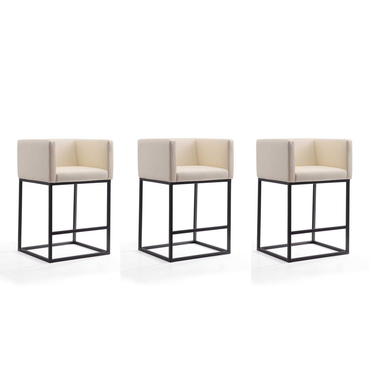 Manhattan Comfort Embassy 34 in. Cream and Black Metal Counter Height Bar Stool (Set of 3)