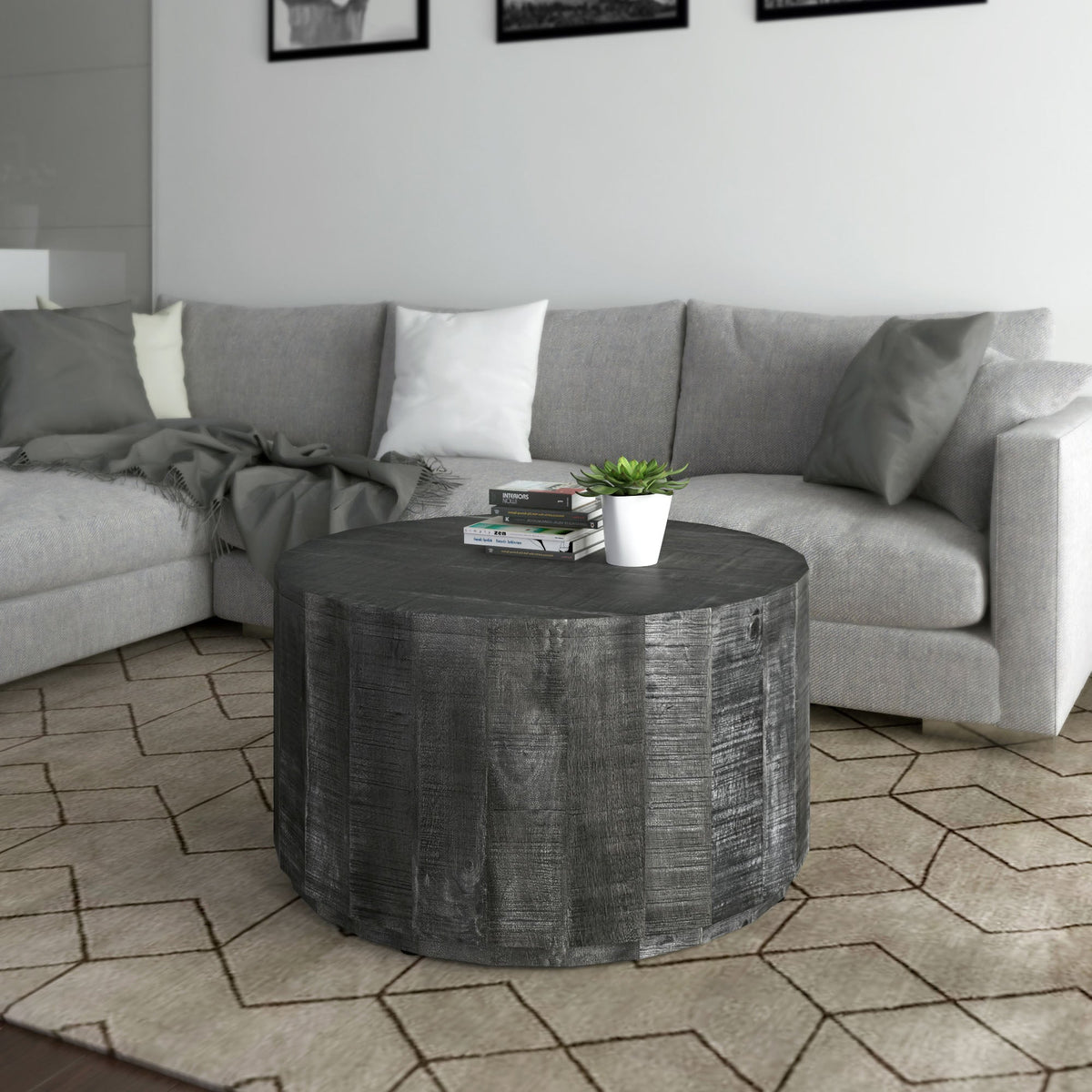 Worldwide Home Furnishings Eva-Coffee Table-Distressed Grey Round Coffee Table 301-126GY