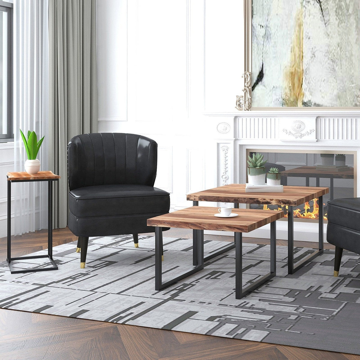 Worldwide Home Furnishings Jivin-2pc Coffee Table Set-Natural 2pc Coffee Table Set 303-676NAT