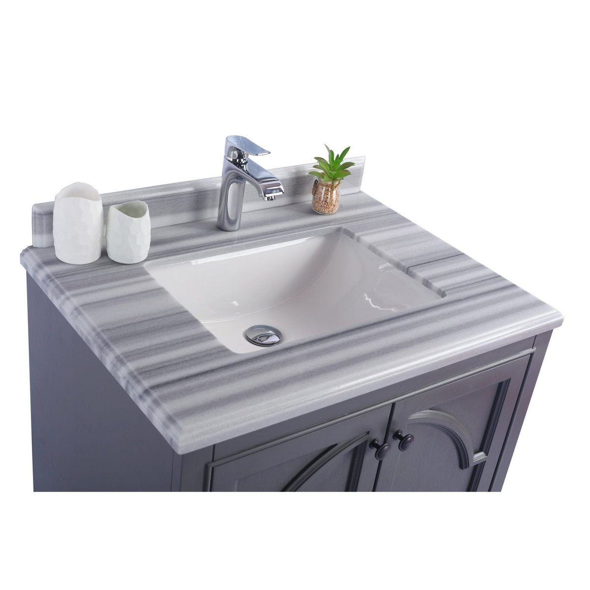 Laviva Odyssey 30" Maple Grey Bathroom Vanity with White Stripes Marble Countertop 313613-30G-WS
