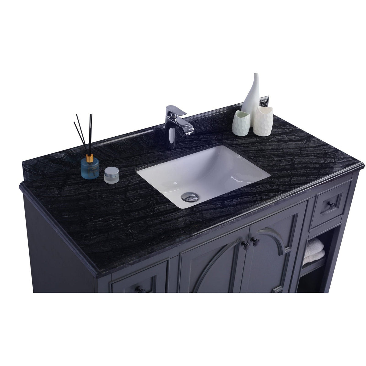Laviva Odyssey 48" Maple Grey Bathroom Vanity with Black Wood Marble Countertop 313613-48G-BW