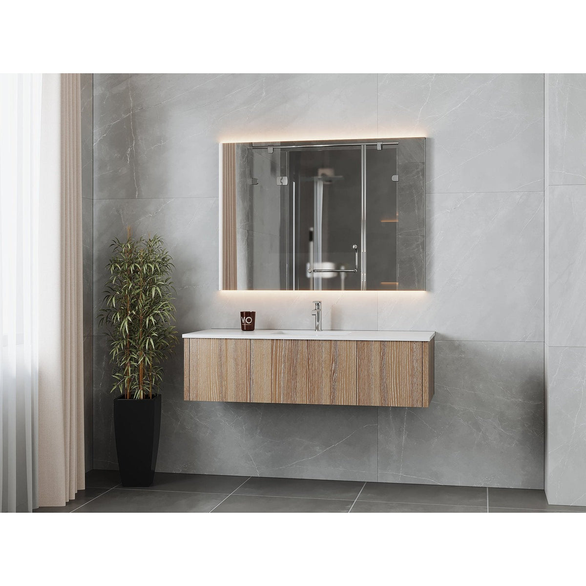 Laviva Legno 54" Weathered Grey Bathroom Vanity with Matte White VIVA Stone Solid Surface Countertop 313LGN-54WG-MW