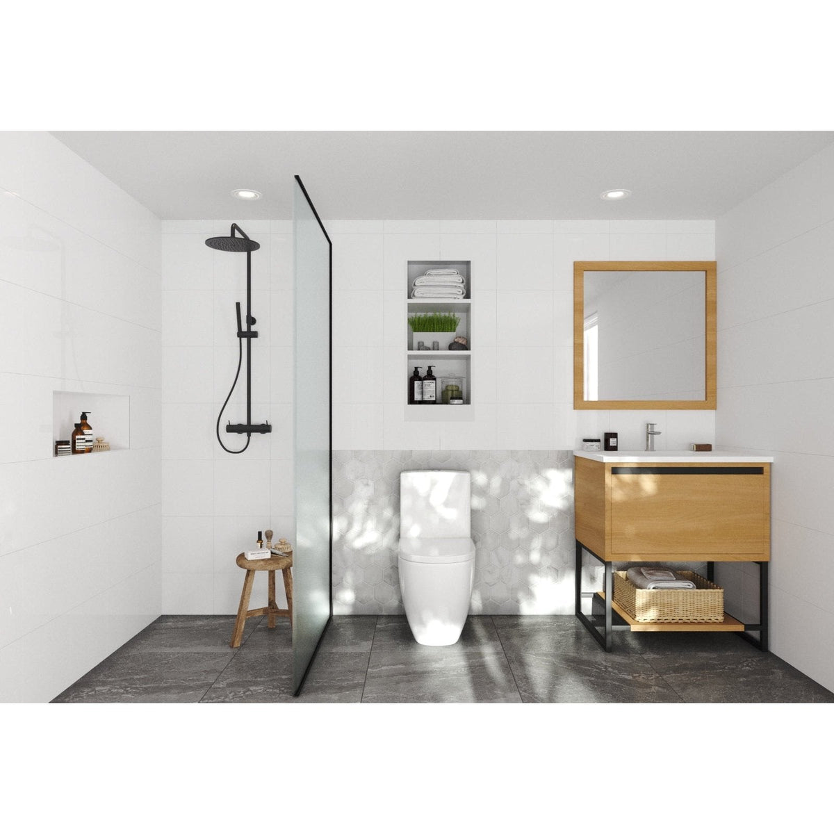 Laviva Alto 30" California White Oak Bathroom Vanity with Matte White VIVA Stone Solid Surface Countertop 313SMR-30CO-MW