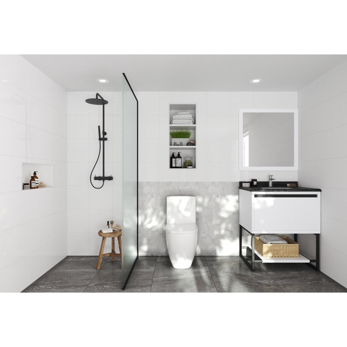 Laviva Alto 30" White Bathroom Vanity with Black Wood Marble Countertop 313SMR-30W-BW