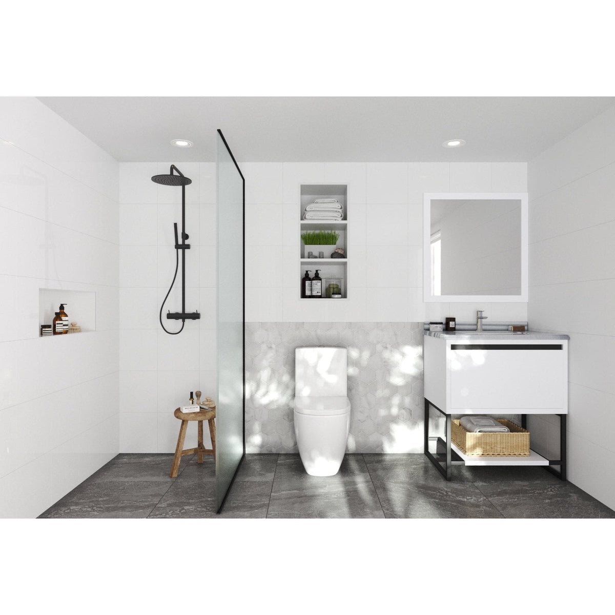 Laviva Alto 30" White Bathroom Vanity with White Stripes Marble Countertop 313SMR-30W-WS