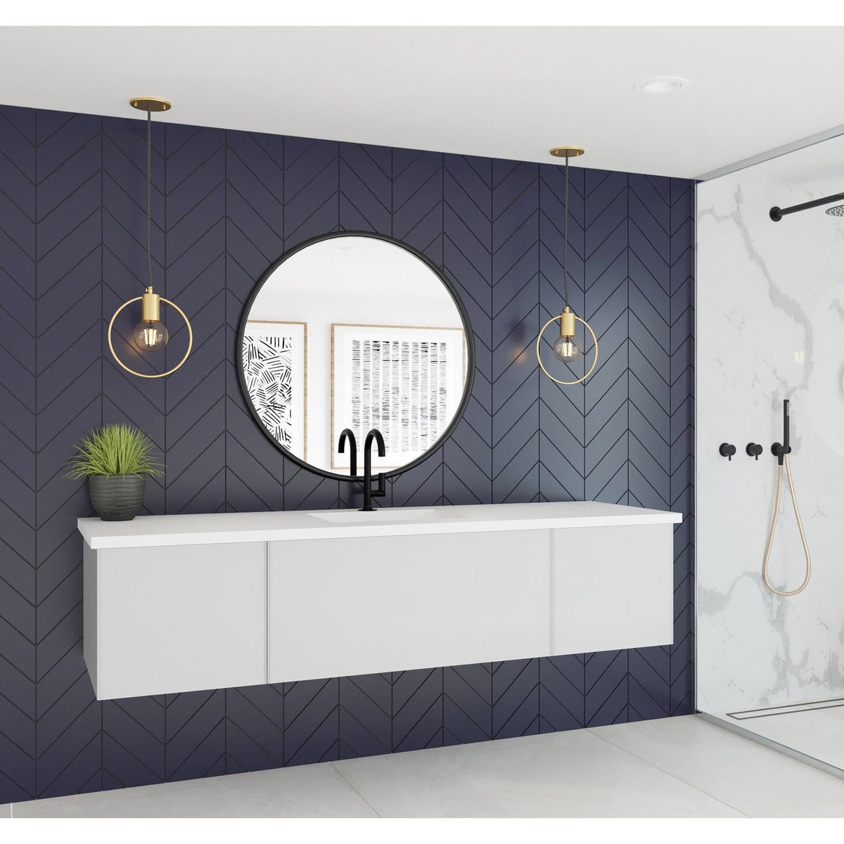 Laviva Forever VIVA Stone 72" Matte White Solid Surface Countertop with Single Integrated Sink 313SQ1HSS-72C-MW