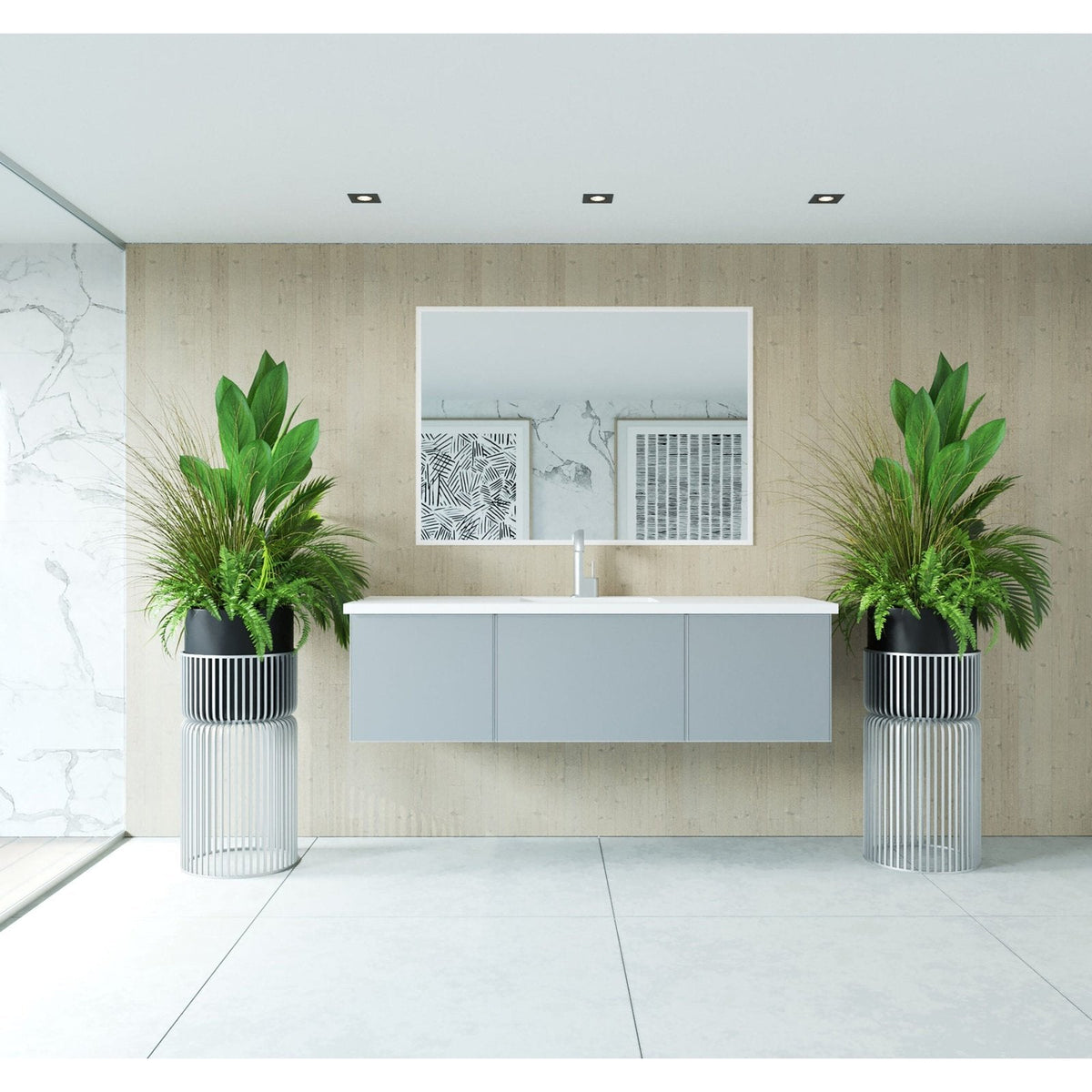 Laviva Vitri 60" Fossil Grey Single Sink Bathroom Vanity with VIVA Stone Matte White Solid Surface Countertop 313VTR-60CFG-MW