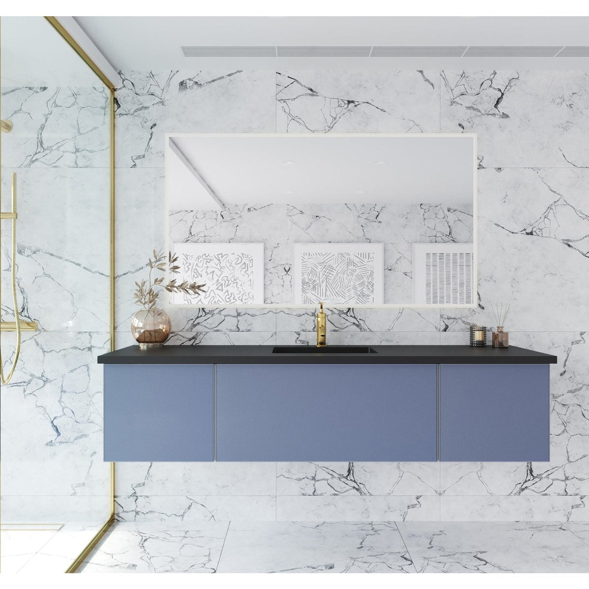 Laviva Vitri 72" Nautical Blue Single Sink Wall Hung Bathroom Vanity Cabinet 313VTR-72CNB
