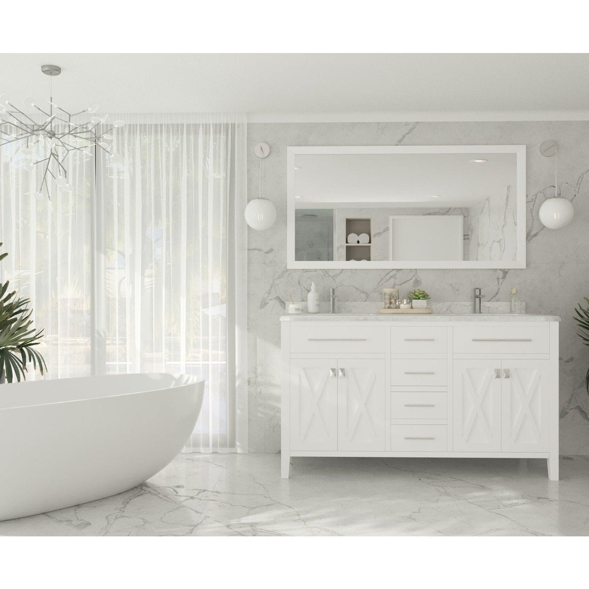 Laviva Wimbledon 60" White Double Sink Bathroom Vanity with White Carrara Marble Countertop 313YG319-60W-WC