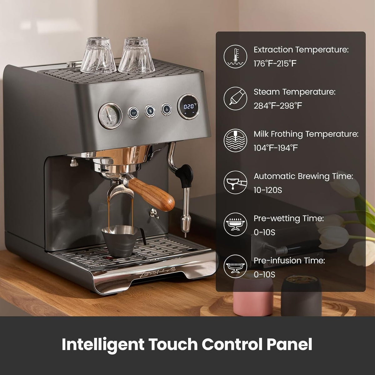 Gemilai G3028A Espresso Machine - 15 Bar with Dual PID, Adjustable OPV & Auto Milk Frother - G3028A