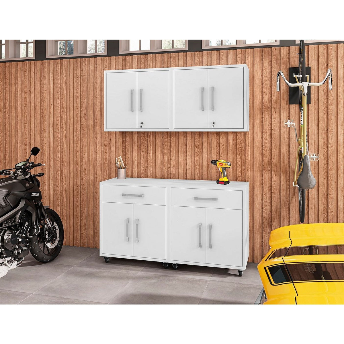 Manhattan Comfort Eiffel 4-Piece Garage Storage Set in White